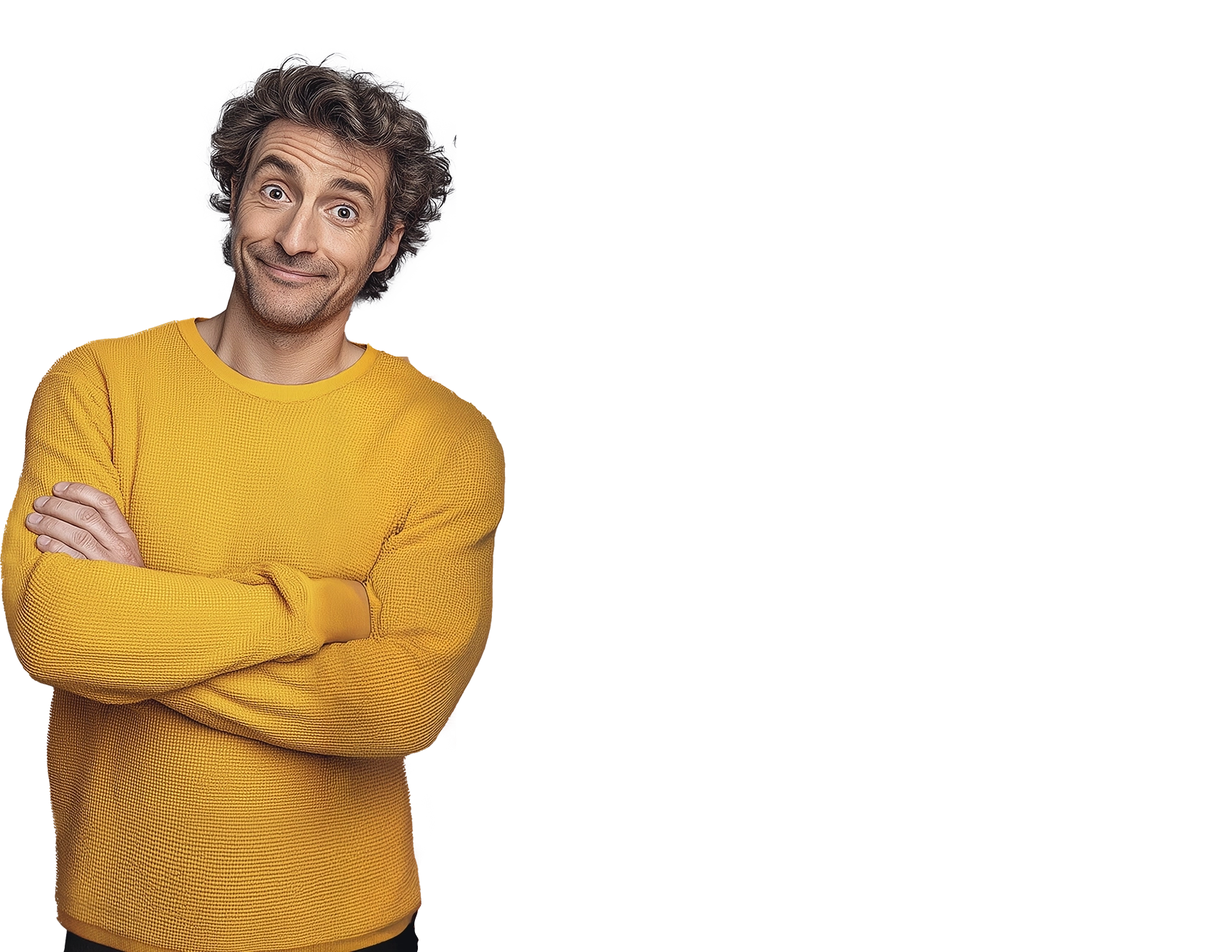 muž v žltom svetri