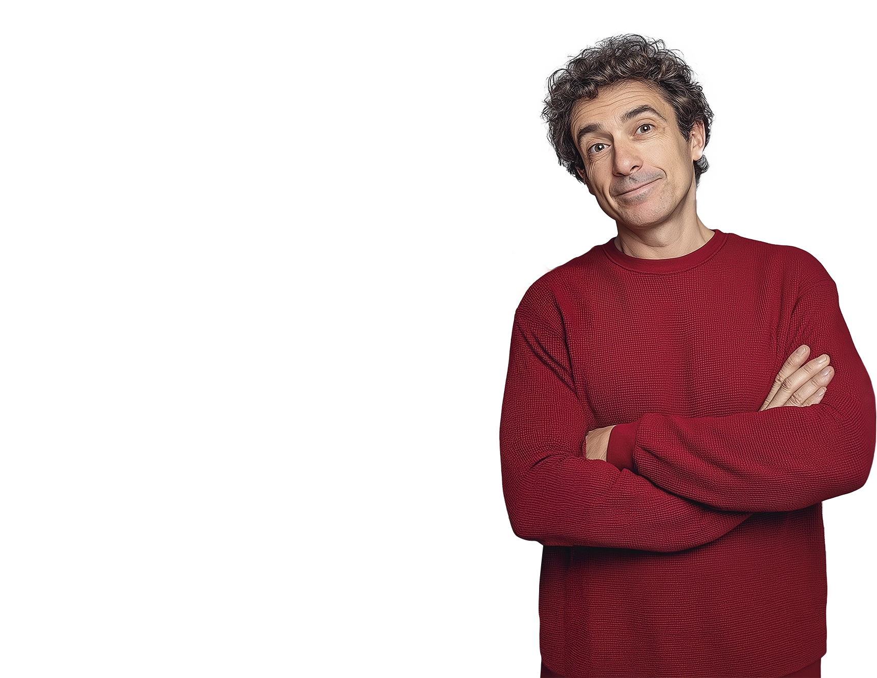 muž v červenom svetri